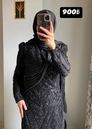 Siyah Uzun Kollu Drapeli Abiye Elbise