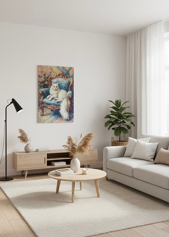 Beyaz Uzun Tüylü Kedi Temalı Dekoratif Tablo - Görsel 4