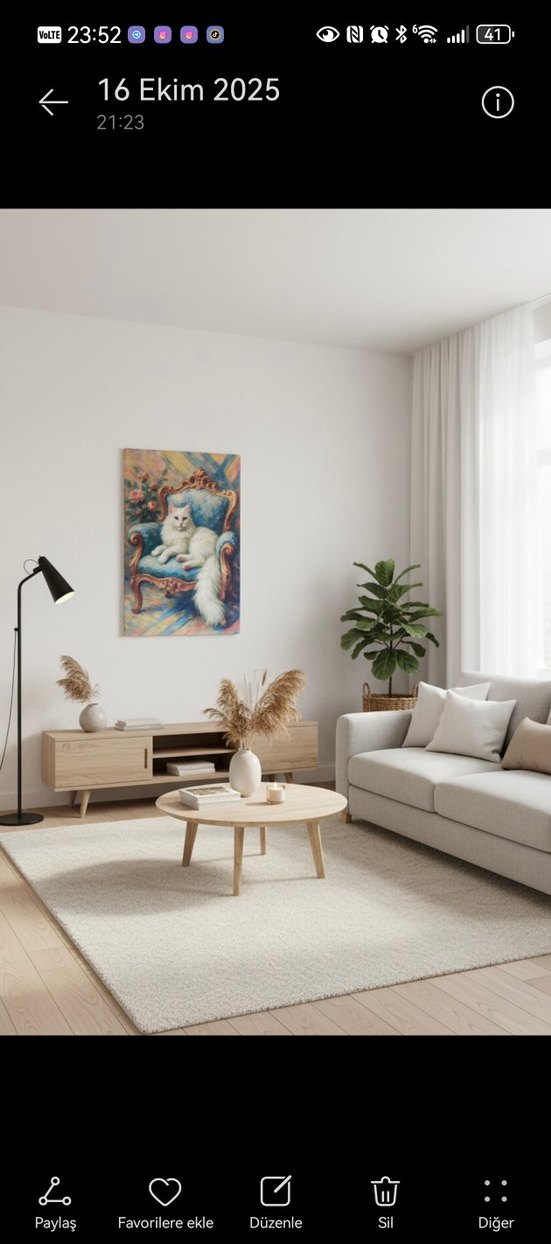 Beyaz Uzun Tüylü Kedi Temalı Dekoratif Tablo - Görsel 4