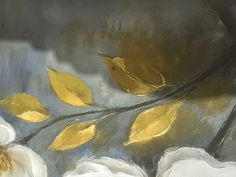 Beyaz Çiçekli Gri Arka Planlı Tablo - Görsel 3