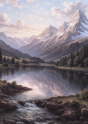 Dağ Manzaralı Gri Tonlarda Tablo - Görsel 2