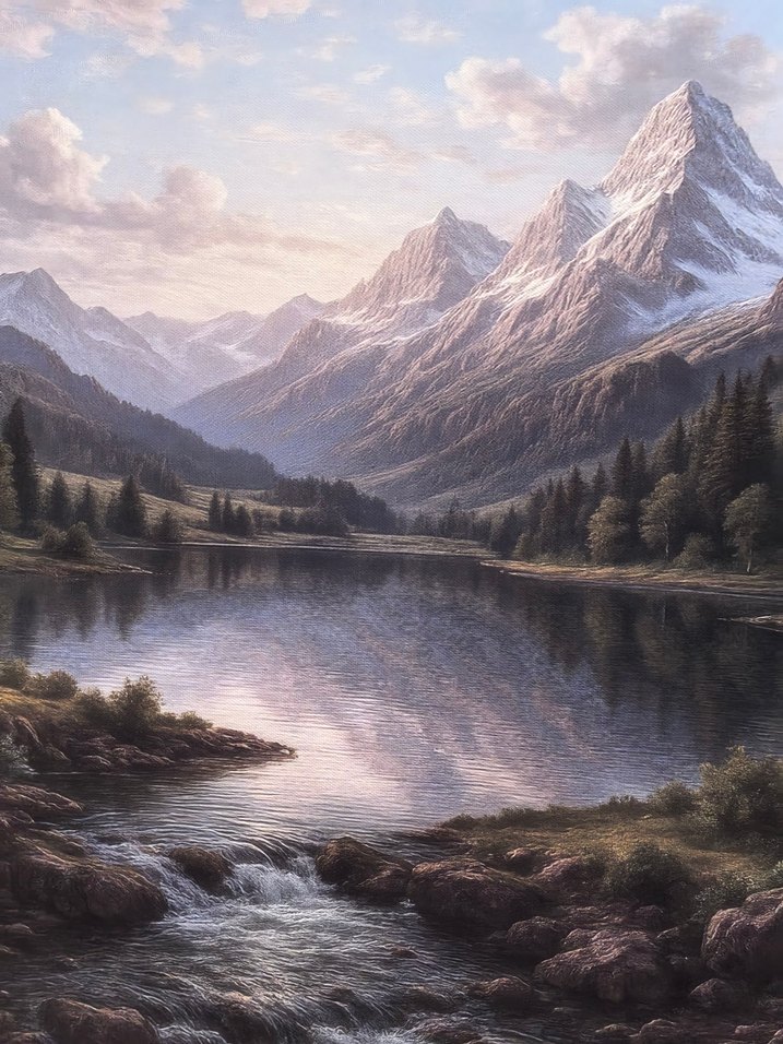 Dağ Manzaralı Gri Tonlarda Tablo - Görsel 2