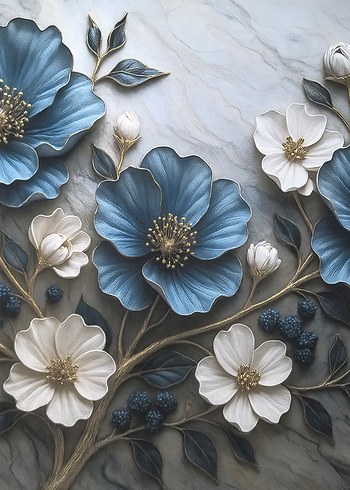 Mavi ve Gri Çiçekli Dekoratif Tablo - Görsel 2