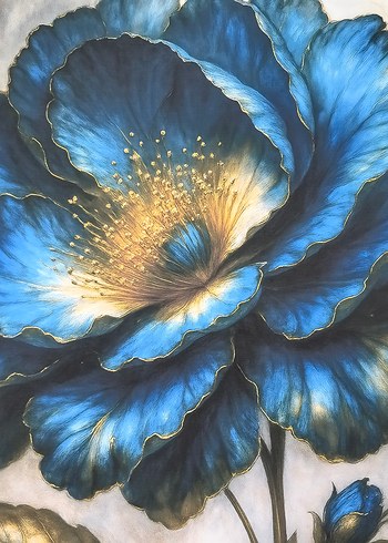 Koyu Mavi Çiçek Temalı Tablo - Görsel 2