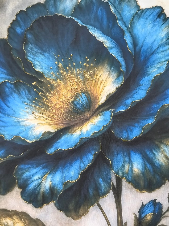 Koyu Mavi Çiçek Temalı Tablo - Görsel 2