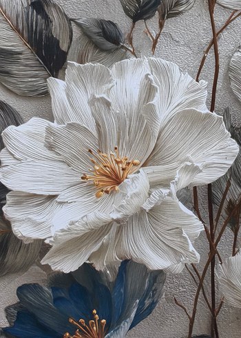 Mavi ve Gri Çiçekli Tablo - Görsel 3