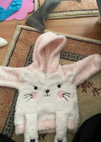 Nakışlı Kürklü Pembe Kedi Sweatshirtü