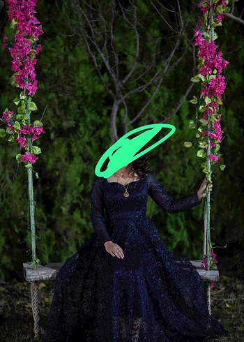 Abiye Dantel Detaylı Uzun Kollu Lacivert Gotik Nişan Elbisesi
