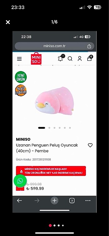 Miniso peluş penguen