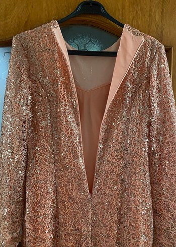 Uzun Kollu Parlak Drapeli Kadın Abiye Elbise - Görsel 5