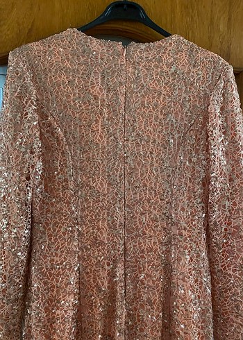 Uzun Kollu Parlak Drapeli Kadın Abiye Elbise - Görsel 4