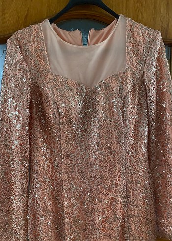 Uzun Kollu Parlak Drapeli Kadın Abiye Elbise - Görsel 3