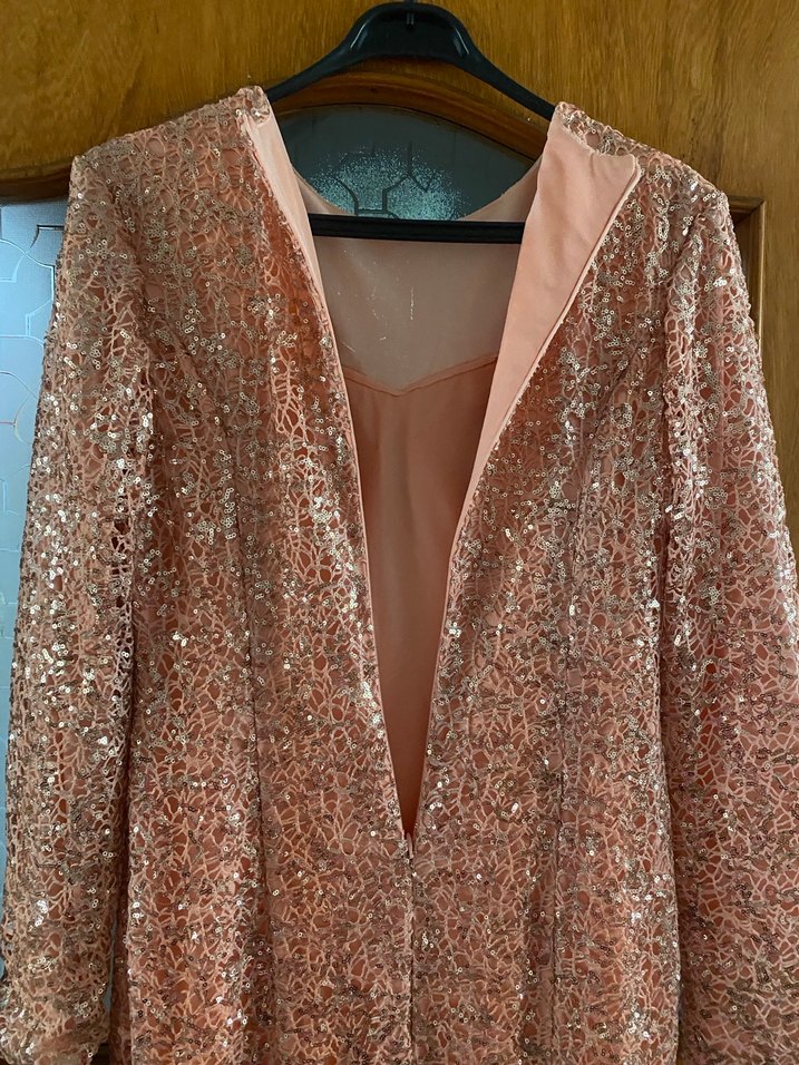 Uzun Kollu Parlak Drapeli Kadın Abiye Elbise - Görsel 5