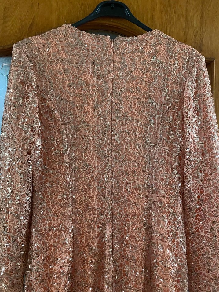 Uzun Kollu Parlak Drapeli Kadın Abiye Elbise - Görsel 4