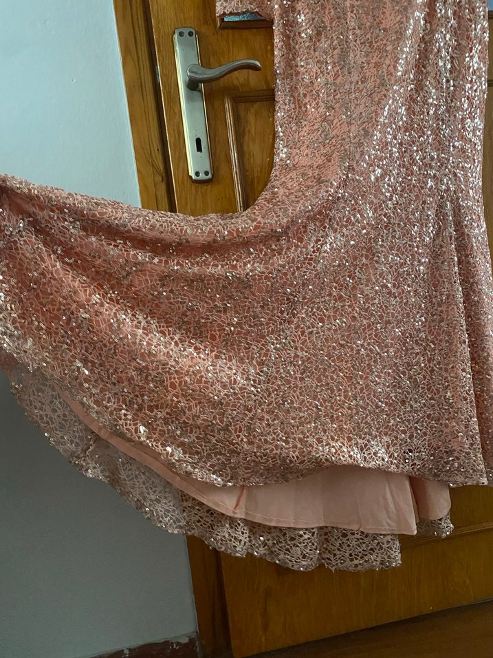 Uzun Kollu Parlak Drapeli Kadın Abiye Elbise - Görsel 2