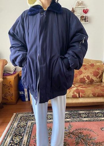 Mavi Saten Görünümlü Kadın Bomber Ceket - Görsel 2