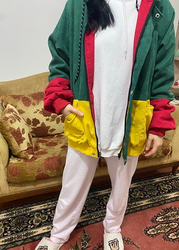 Renkli Kapüşonlu Düğmeli Kadın Ceket - Görsel 3