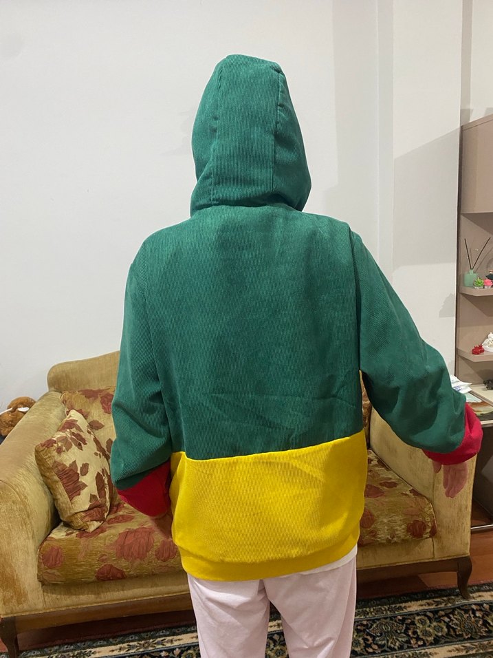 Renkli Kapüşonlu Düğmeli Kadın Ceket - Görsel 2