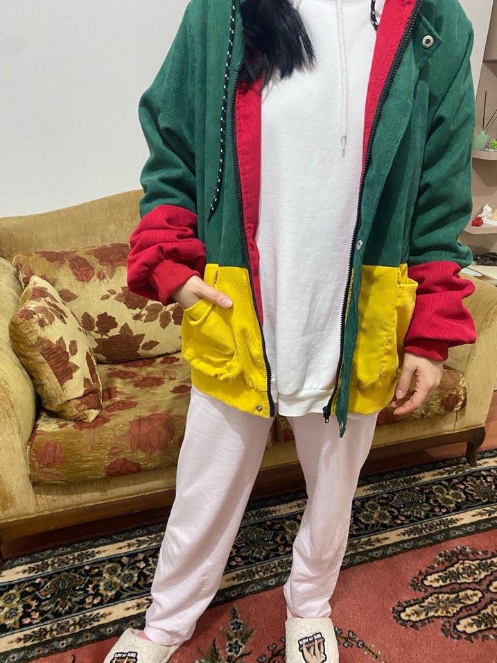 Renkli Kapüşonlu Düğmeli Kadın Ceket - Görsel 3