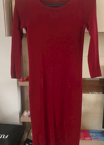 Bordo Uzun Kollu Kadın Elbise - Görsel 2