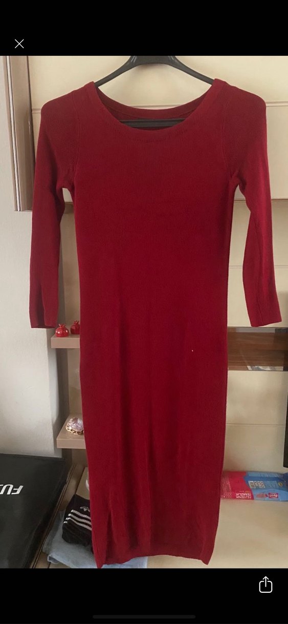 Bordo Uzun Kollu Kadın Elbise - Görsel 2