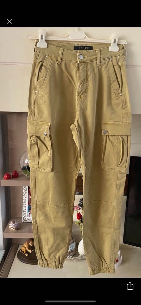 Bej Kemerli Kadın Kumaş Pantolon - Görsel 2