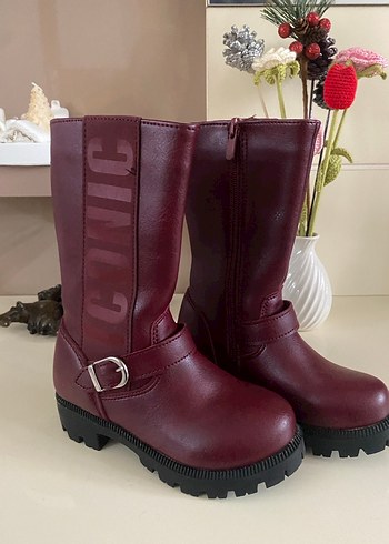 Bordo Deri Kemerli Kız Çizmesi - Görsel 6