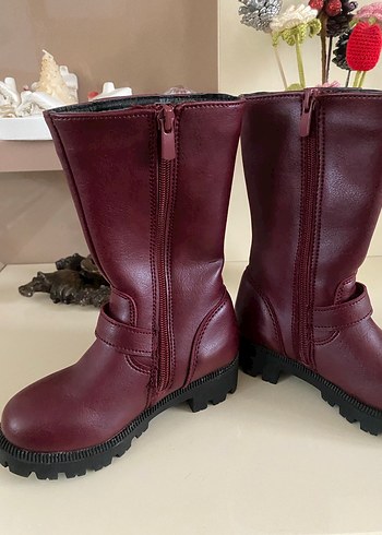 Bordo Deri Kemerli Kız Çizmesi - Görsel 5