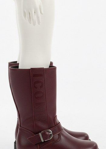 Bordo Deri Kemerli Kız Çizmesi - Görsel 2