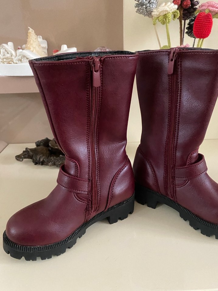 Bordo Deri Kemerli Kız Çizmesi - Görsel 5