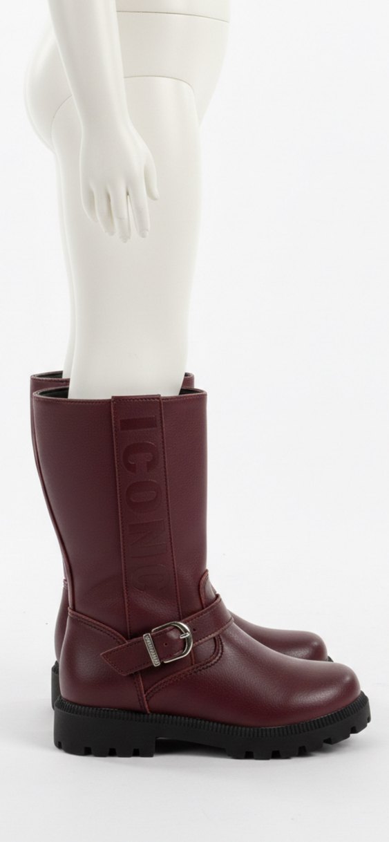 Bordo Deri Kemerli Kız Çizmesi - Görsel 2