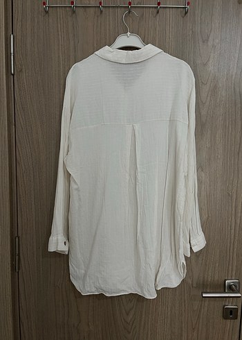 Nakışlı Cep Detaylı Uzun Keten Gömlek - Görsel 2