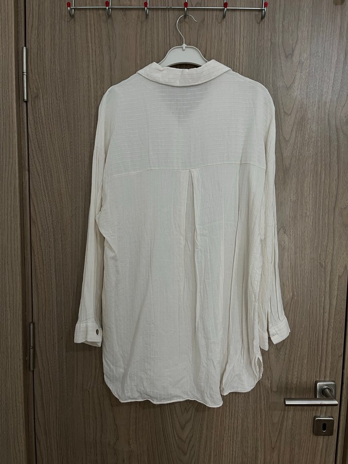 Nakışlı Cep Detaylı Uzun Keten Gömlek - Görsel 2