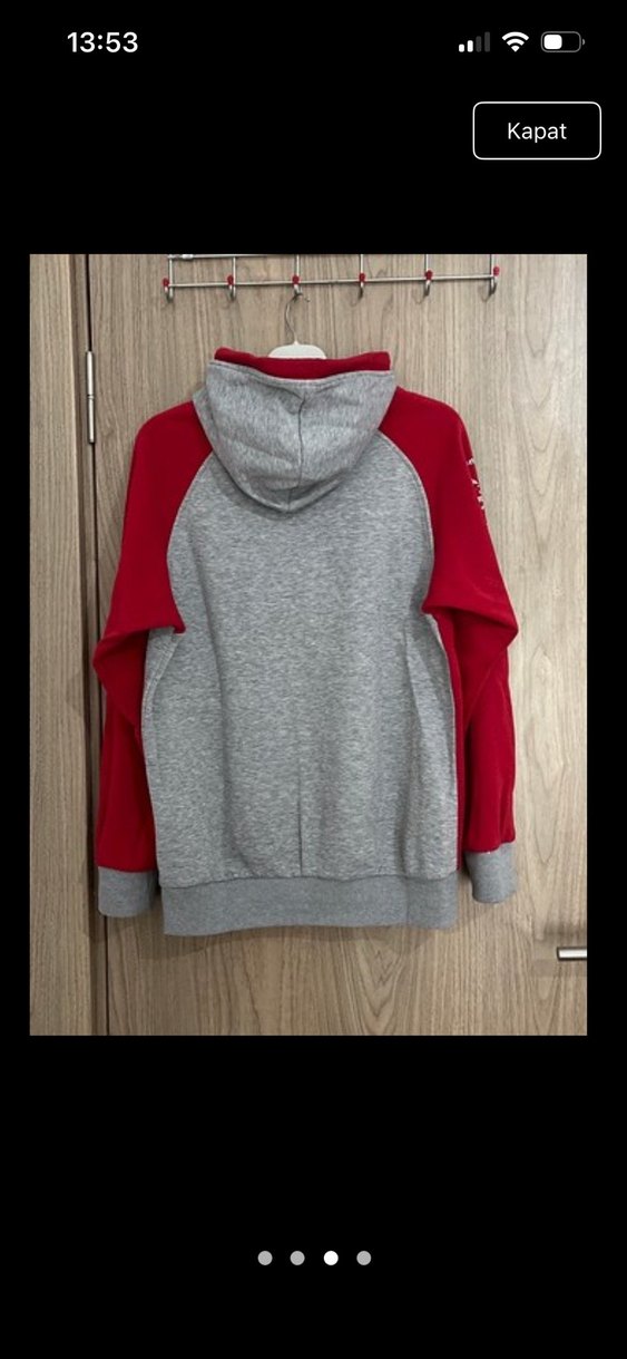 Adidas Gri-Kırmızı Yüksek Yakalı Erkek/Kadın Sweatshirt - Görsel 3