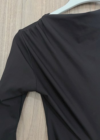 Uzun Siyah Drapeli Kadın Elbisesi - Görsel 3