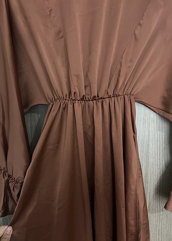 Tesettür Kahverengi Uzun Kollu Salaş Elbise/Abiye - Görsel 2