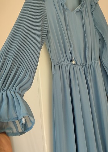 Mavi Uzun Piliseli Bohem Elbise - Görsel 2