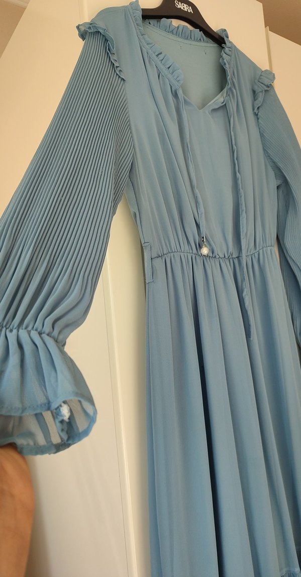 Mavi Uzun Piliseli Bohem Elbise - Görsel 2