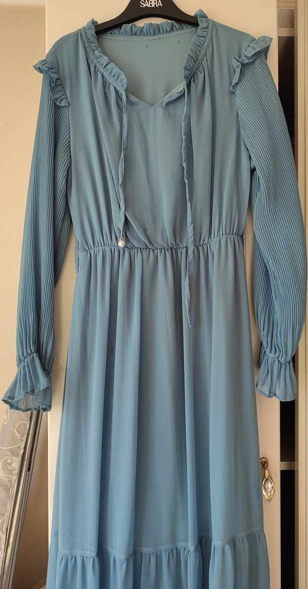 Mavi Uzun Piliseli Bohem Elbise - Görsel 3