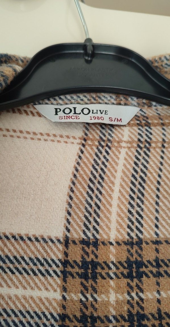 Bej Ekose Pamuklu Düğmeli Kadın Gömlek - Görsel 3