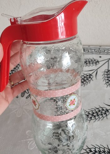 Kırmızı Kapaklı Renkli Cam Sürahi - Görsel 2