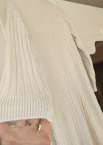 Beyaz Uzun Kollu Boğazlı Triko Kadın Kazak - Görsel 2