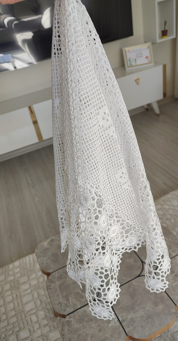 El Örgüsü Beyaz Dantel fiskos Örtüsü - Görsel 4