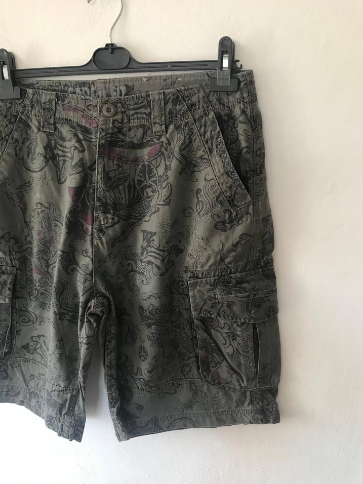 Gri Kamuflaj Desenli Rock Punk Erkek Şort - Görsel 3