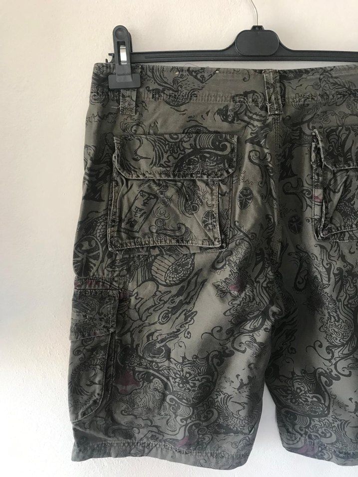 Gri Kamuflaj Desenli Rock Punk Erkek Şort - Görsel 5