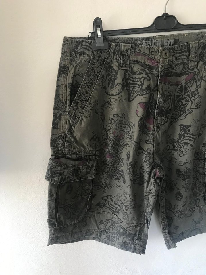 Gri Kamuflaj Desenli Rock Punk Erkek Şort - Görsel 2