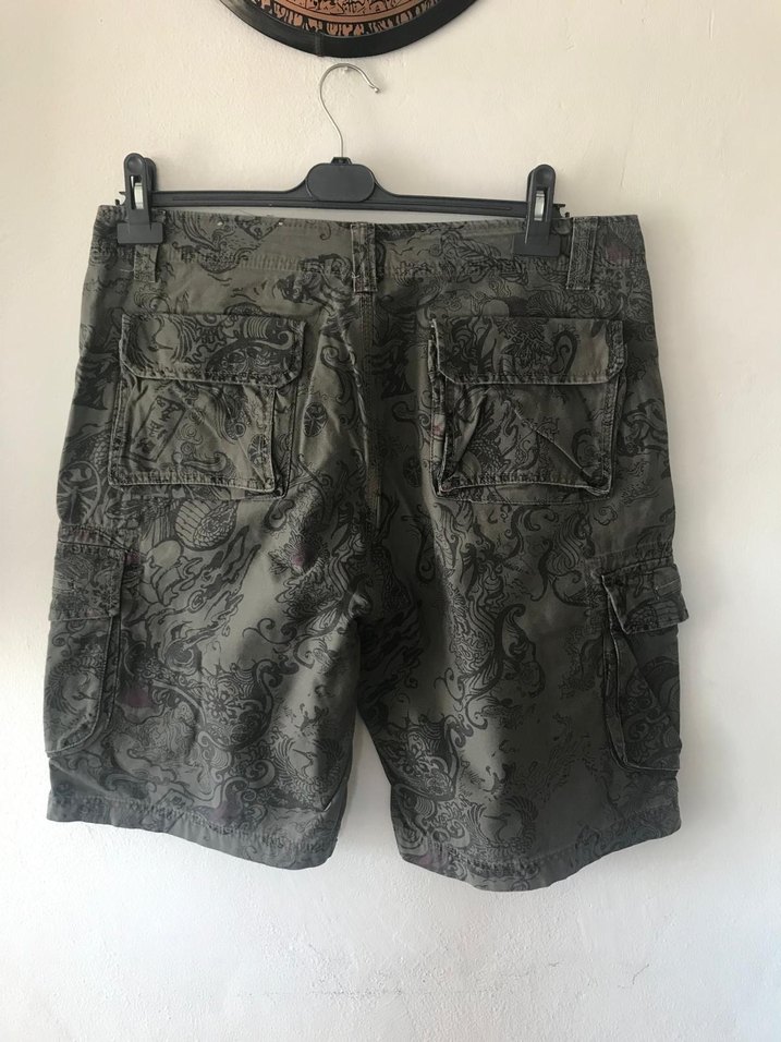 Gri Kamuflaj Desenli Rock Punk Erkek Şort - Görsel 4