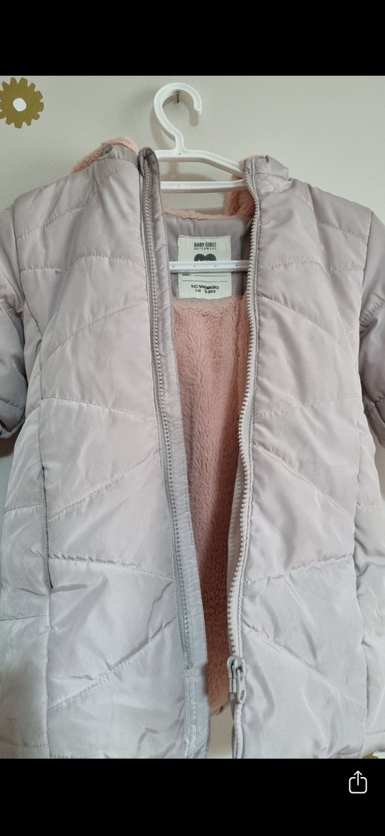 Gri Peluş Detaylı Kız Çocuk montu - Görsel 2