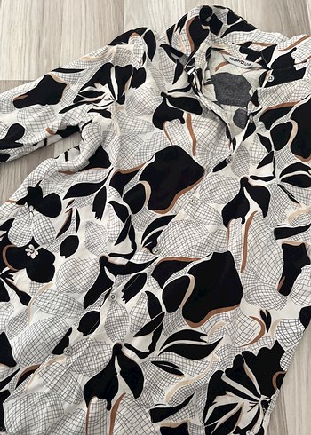 Uzun Kesim, Drapeli, Baskılı Kadın Gömlek - Görsel 5