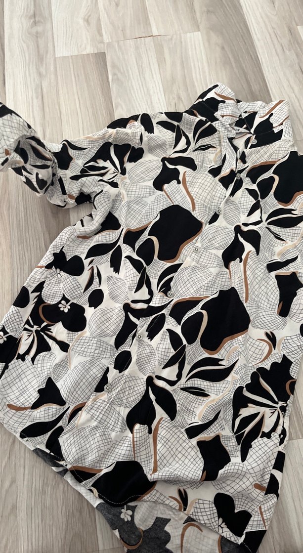 Uzun Kesim, Drapeli, Baskılı Kadın Gömlek - Görsel 3